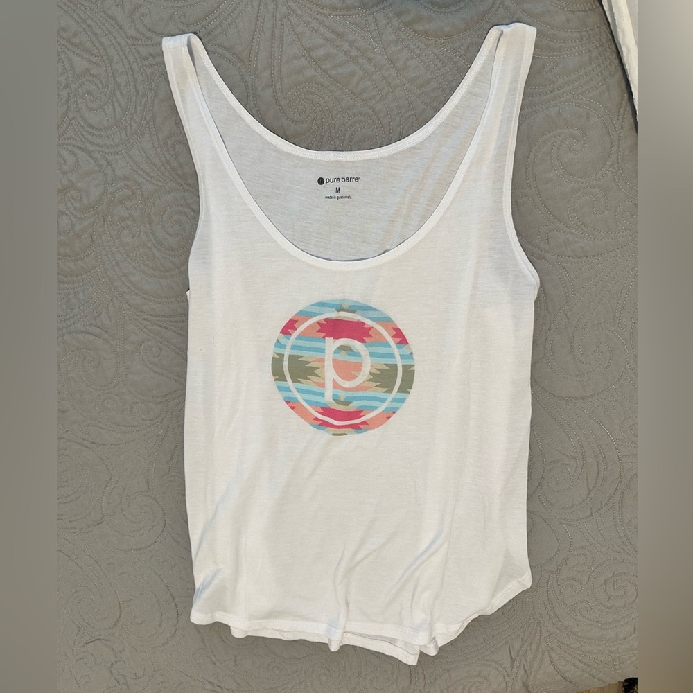 Pure Barre White Tank Top with Colorful Logo